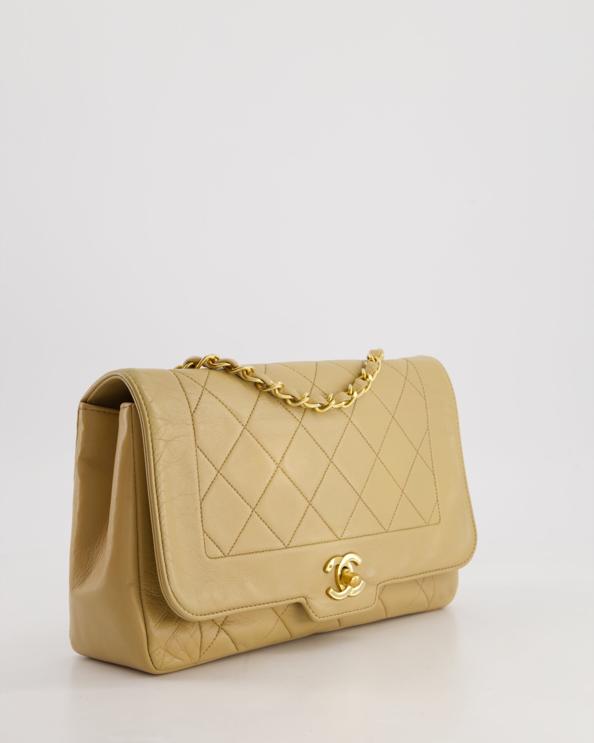 Chanel Beige Diana Flap Bag in Lambskin Leather with 24K Gold Hardware