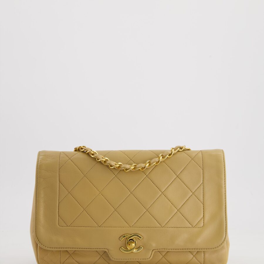 Chanel Beige Diana Flap Bag in Lambskin Leather with 24K Gold Hardware | Studio Nafay