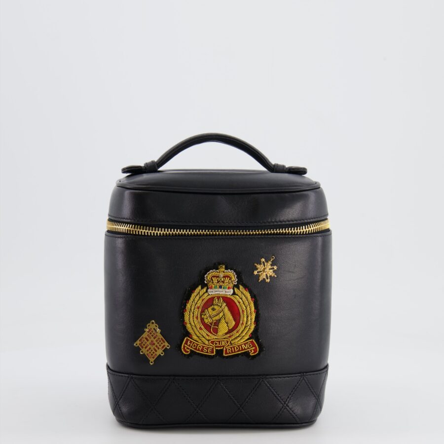 Chanel Black Lambskin Leather Embroidered Vanity Bag with 24K Gold Hardware | Studio Nafay