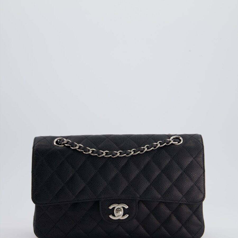*HOT* Chanel Medium Black Classic Double Flap Bag in Caviar Leather with Silver Hardware | Studio Nafay