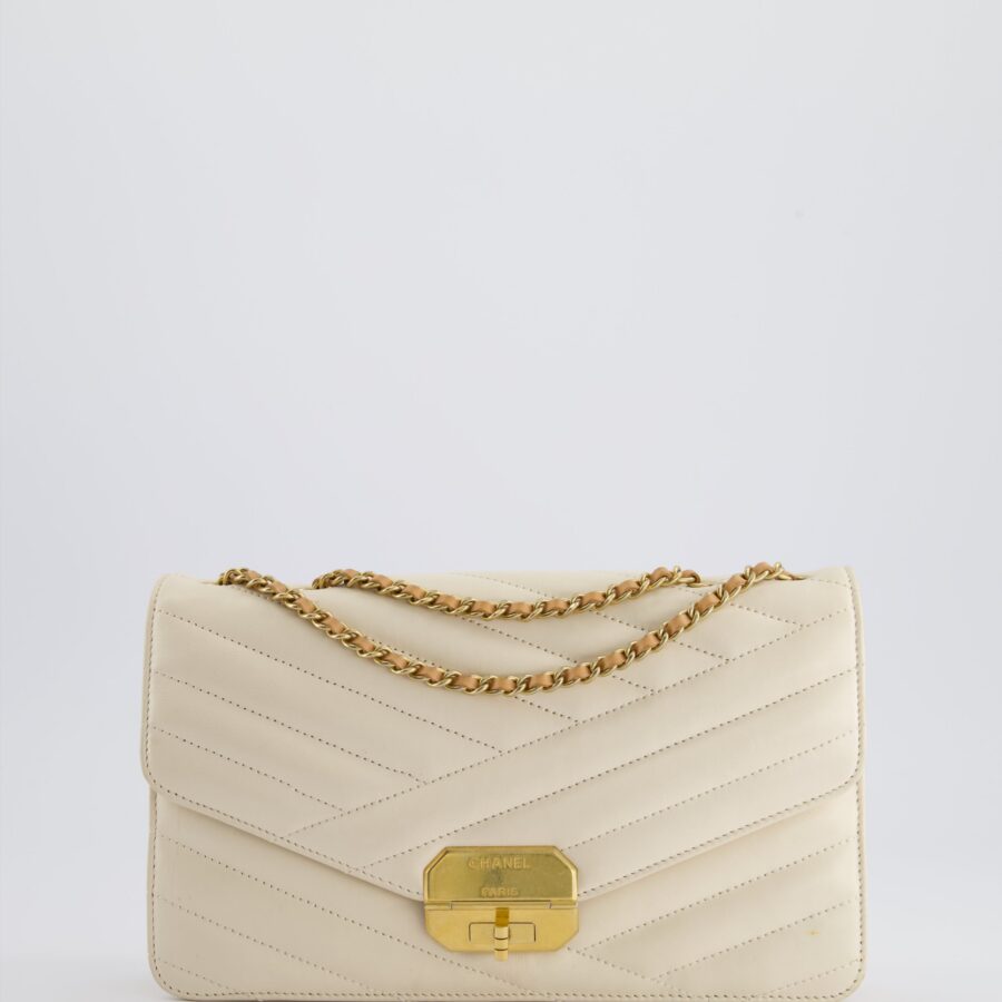 Chanel Cream Gabrielle Quilted Calfskin Bag with Antique Gold Hardware | Studio Nafay