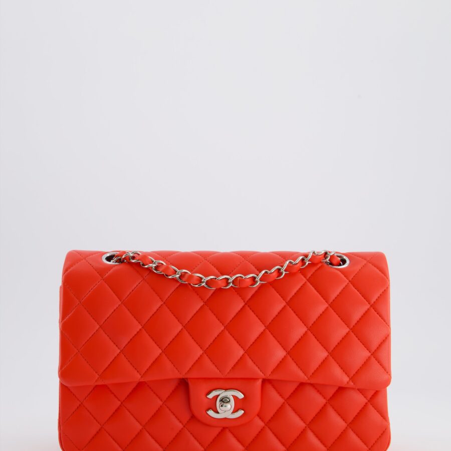 Chanel Scarlet Red Medium Classic Double Flap Bag in Lambskin Leather with Silver Hardware | Studio Nafay