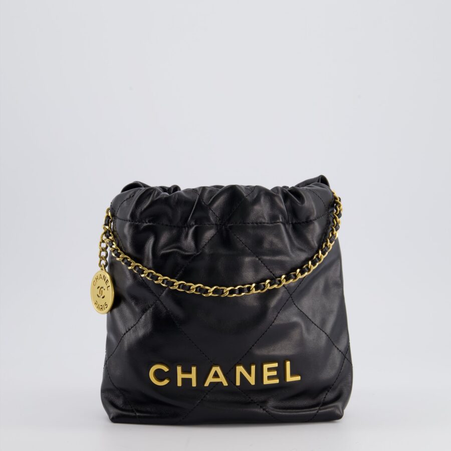 *RARE* Chanel Mini 22 Bag in Black Shiny Calfskin with Gold Hardware | Studio Nafay