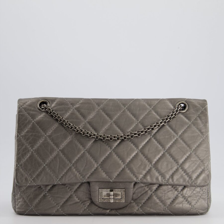 Chanel 2.55 Jumbo Reissue Bag in Metallic Grey Crumpled Calfskin Leather With Gunmetal Hardware | Studio Nafay