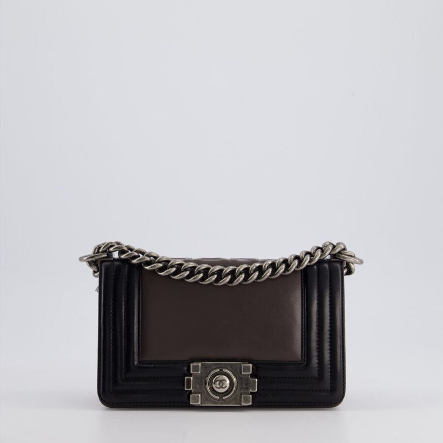 *FIRE PRICE* Chanel Brown and Black Small Boy Bag in Smooth Calfskin with Ruthenium Hardware | Studio Nafay