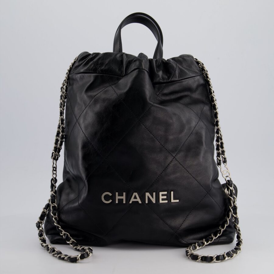 *FIRE PRICE* Chanel 22 Small Backpack Bag in Black Shiny Calfskin with Brushed Silver Hardware | Studio Nafay