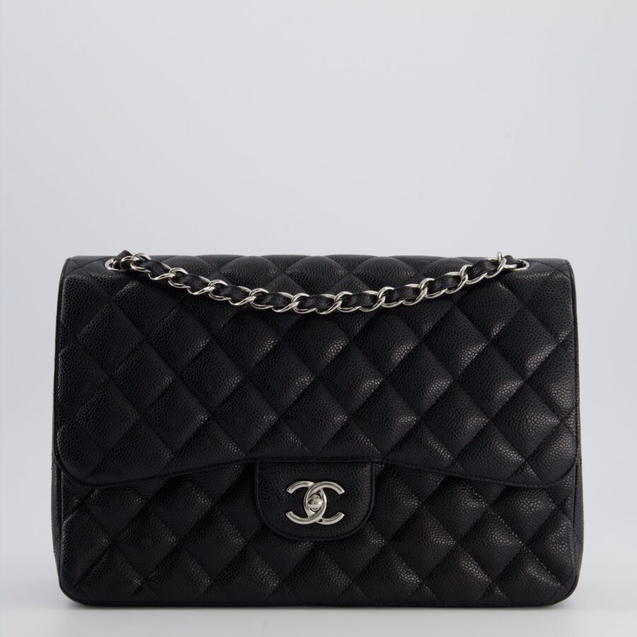Chanel Black Jumbo Classic Double Flap Bag in Caviar Leather with Silver Hardware | Studio Nafay