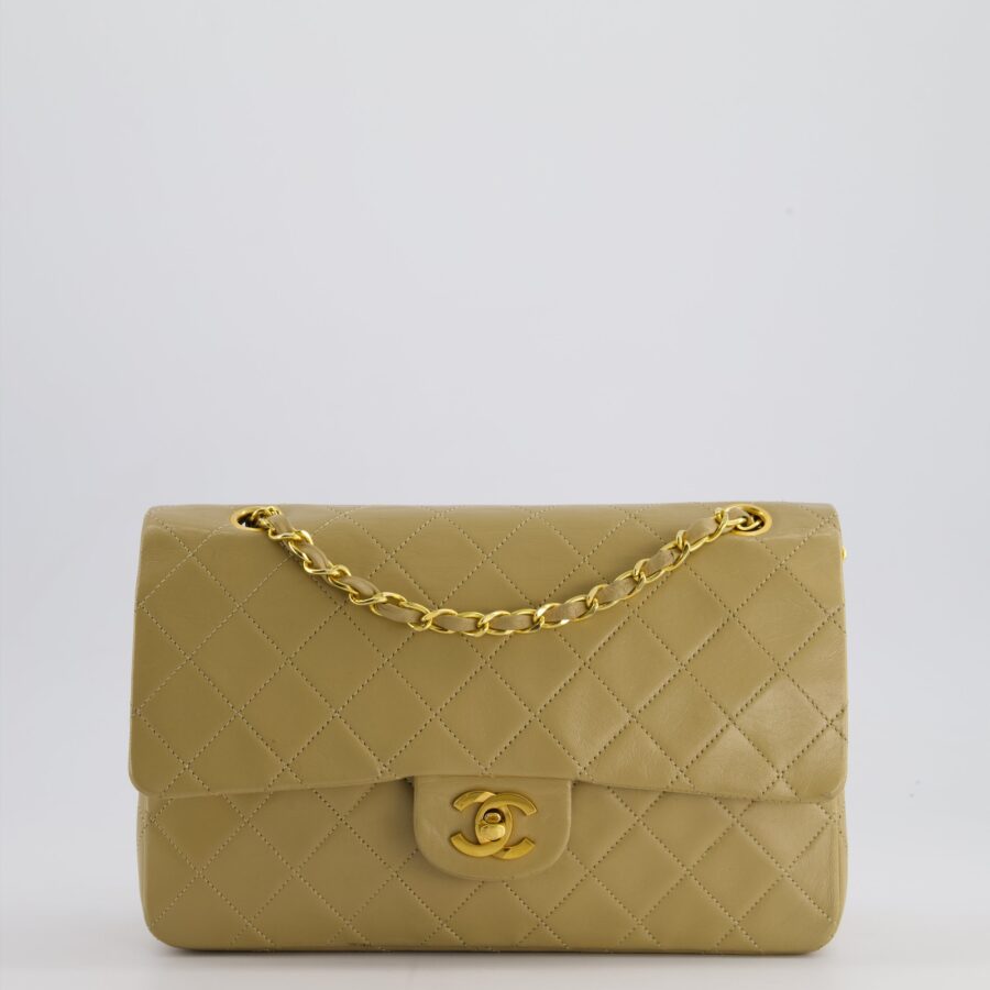 Chanel Beige Medium Double Flap Bag in Lambskin Leather with 24K Gold Hardware | Studio Nafay
