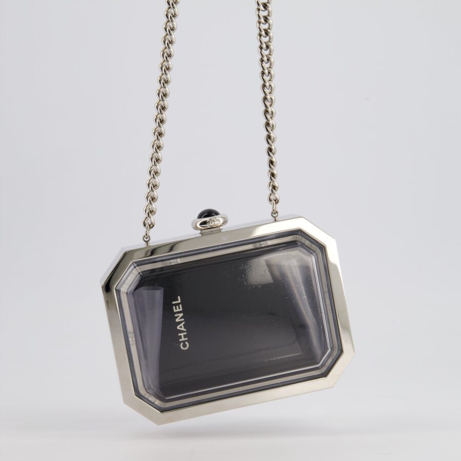 *Limited Edition* Chanel Silver, Black Minaudiere Plexiglass Clutch Bag | Studio Nafay