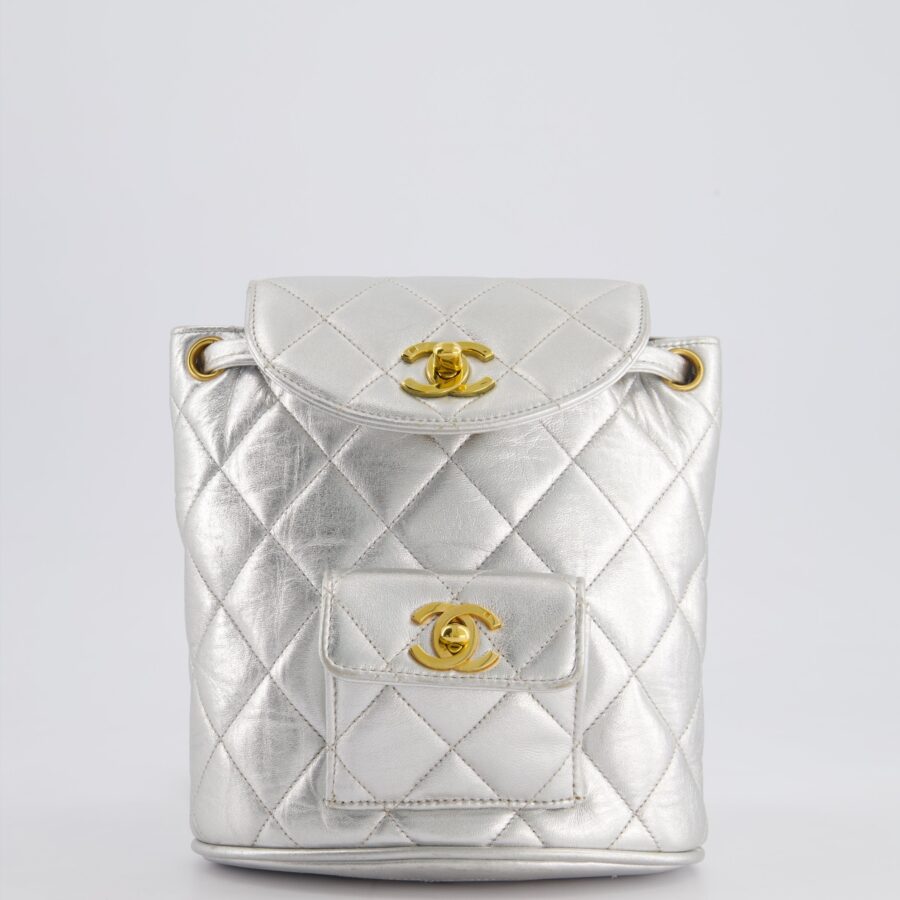 *RARE* Chanel Metallic Silver Mini Duma Backpack Bag in Lambskin Leather with 24K Gold Hardware | Studio Nafay