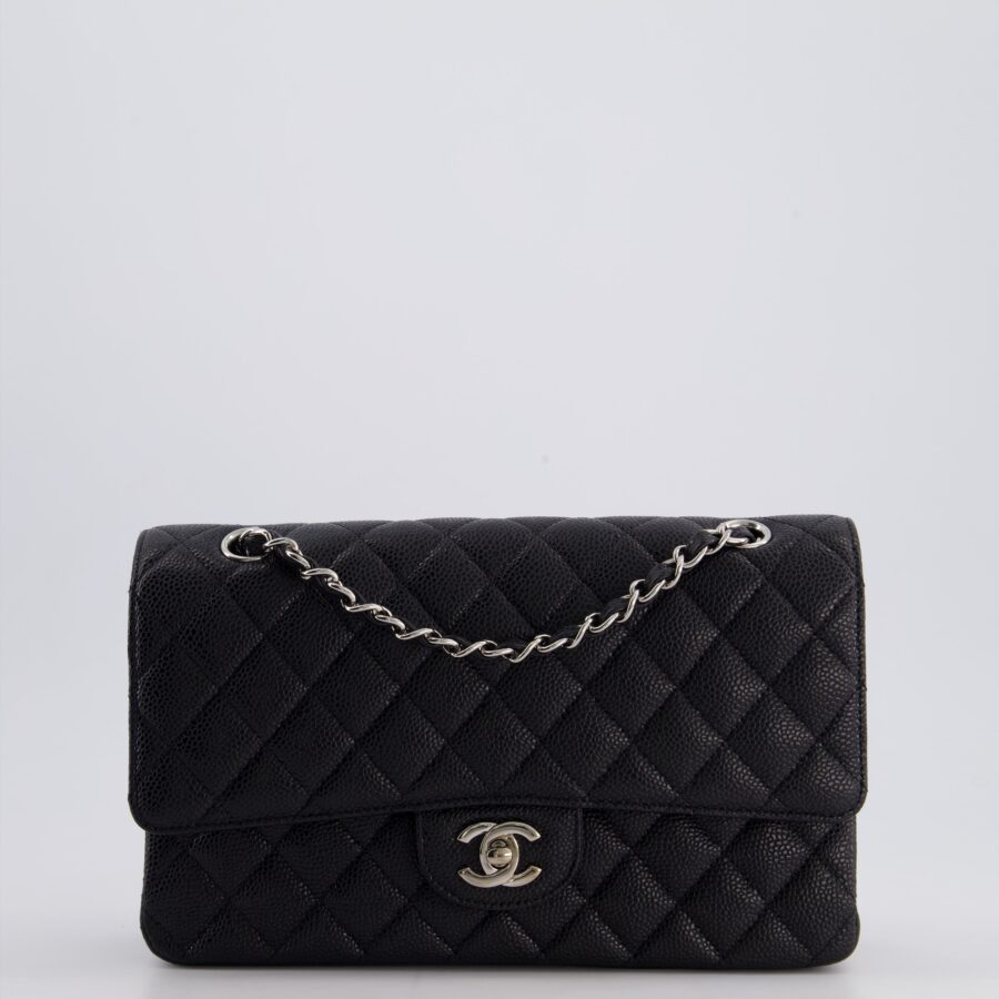 Chanel Medium Black Classic Double Flap Bag in Caviar Leather with Silver Hardware | Studio Nafay