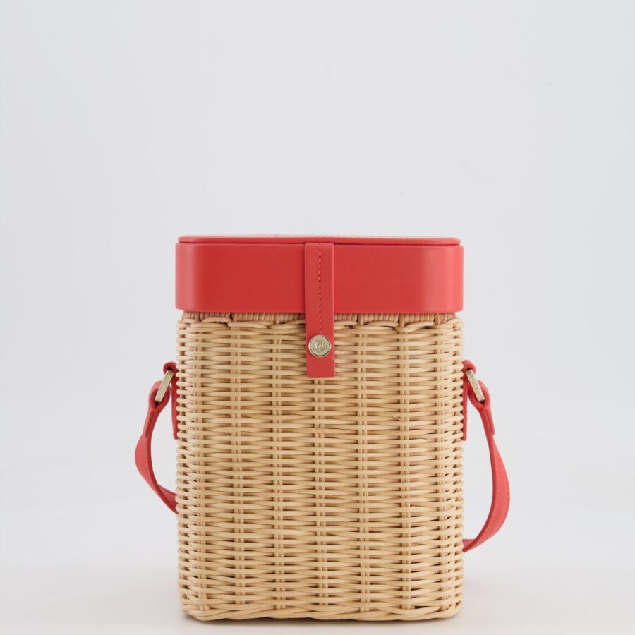 Loro Piana Pink Lambskin Leather and Wicker Crossbody Bucket Bag with Silver Hardware | Studio Nafay