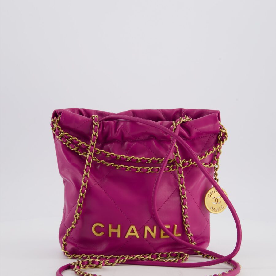 Chanel Magnolia Pink Mini 22 Bag in Calfskin Leather with Brushed Gold Hardware | Studio Nafay