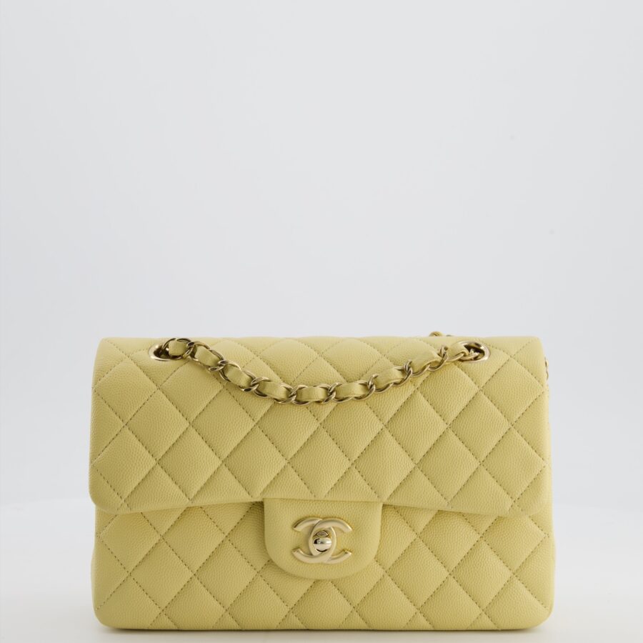*RARE COLOUR* Chanel Small Classic Double Flap Bag in Butter Yellow Caviar Leather with Champagne Gold Hardware | Studio Nafay