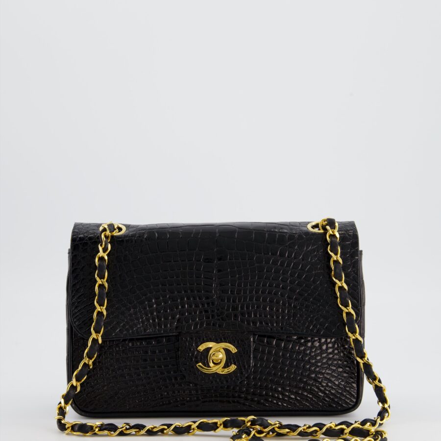 *RARE* Chanel Black Classic Flap Bag in Shiny Crocodile Leather with Gold Hardware | Studio Nafay