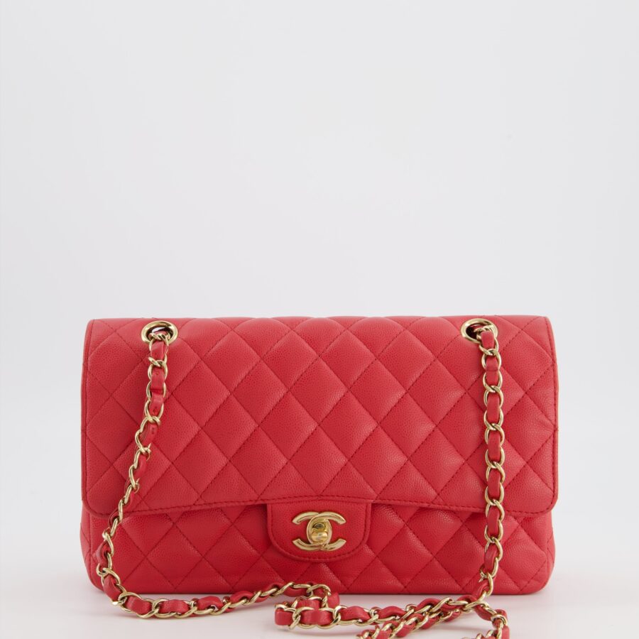 Chanel Pink Medium Classic Double Flap Bag in Caviar Leather with Champagne Gold Hardware | Studio Nafay