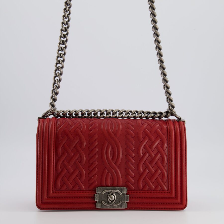 Chanel Limited Edition Red Medium -Edinburgh Celtic Boy Bag with Embossed Leather and Ruthenium Hardware | Studio Nafay