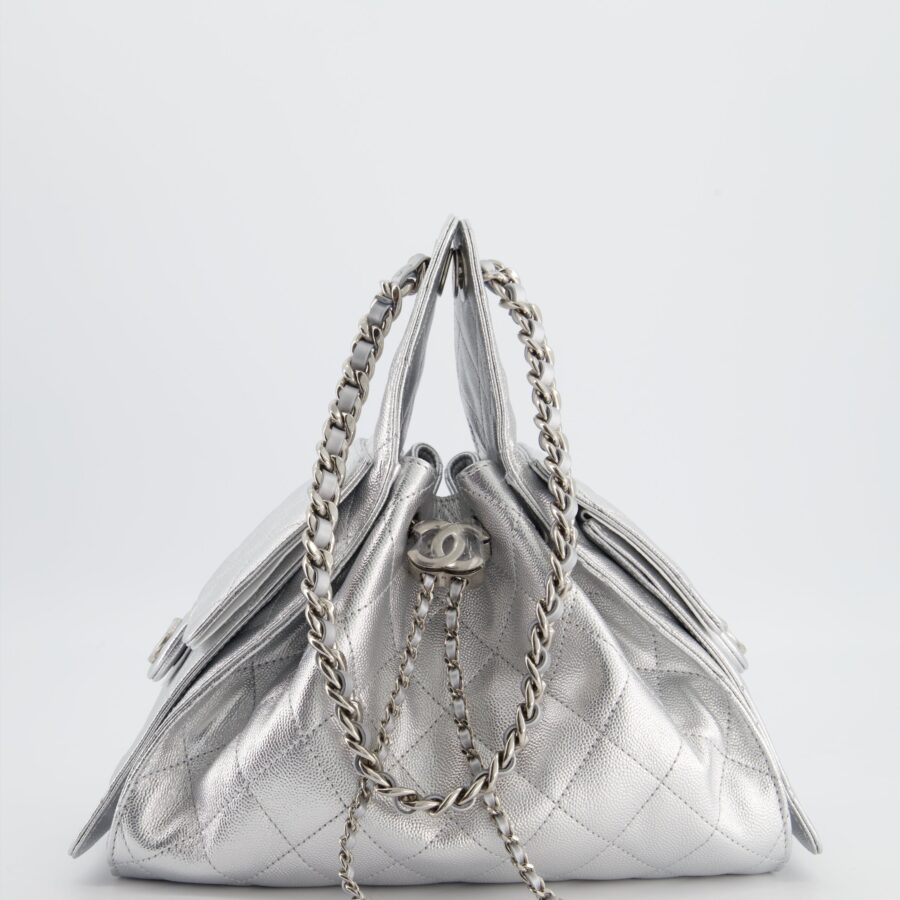 *RARE* Chanel Silver Caviar Leather Small 25 Handbag with Silver Hardware | Studio Nafay
