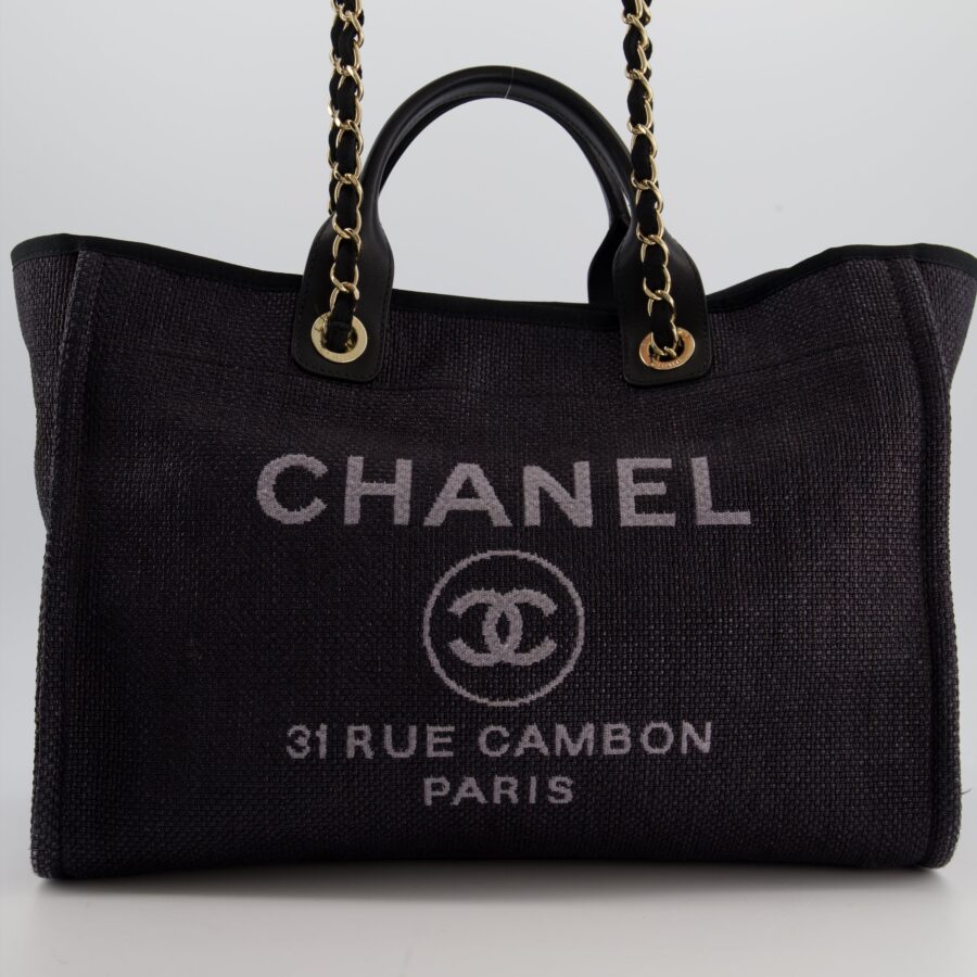 Chanel Deauville Tote Raffia Bag in Black with Gold Hardware | Studio Nafay