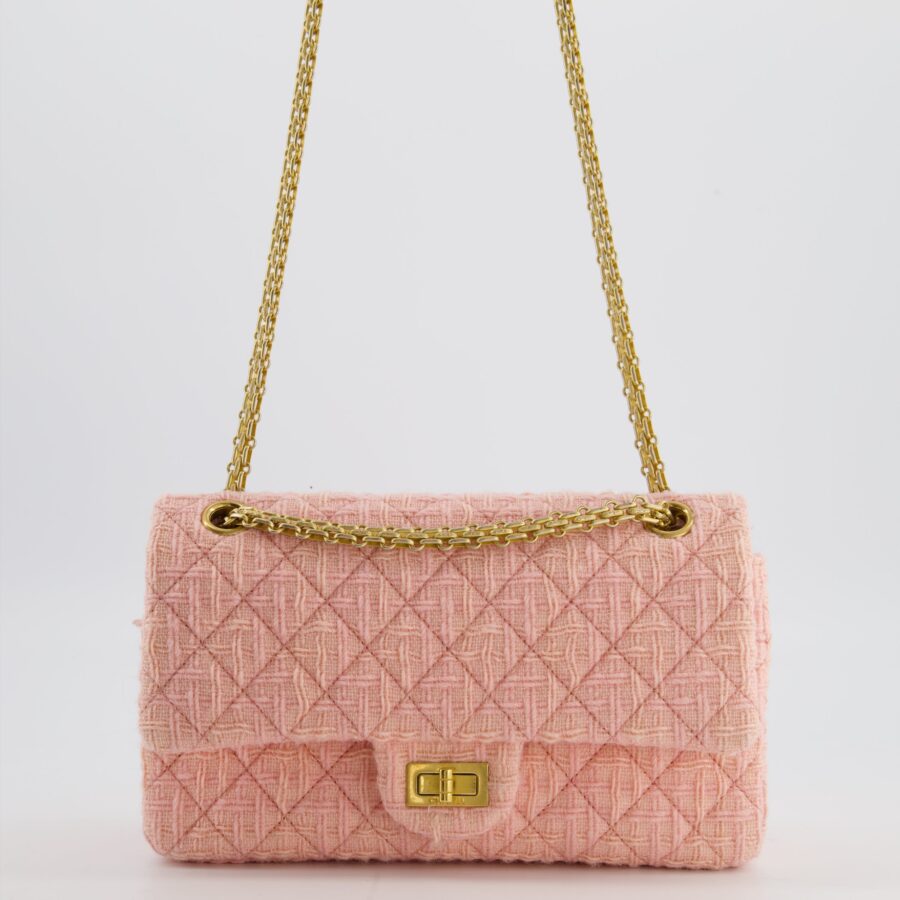 Chanel Pink Tweed Small Reissue 2.55 Double Flap Bag in with Ruthenium Hardware | Studio Nafay