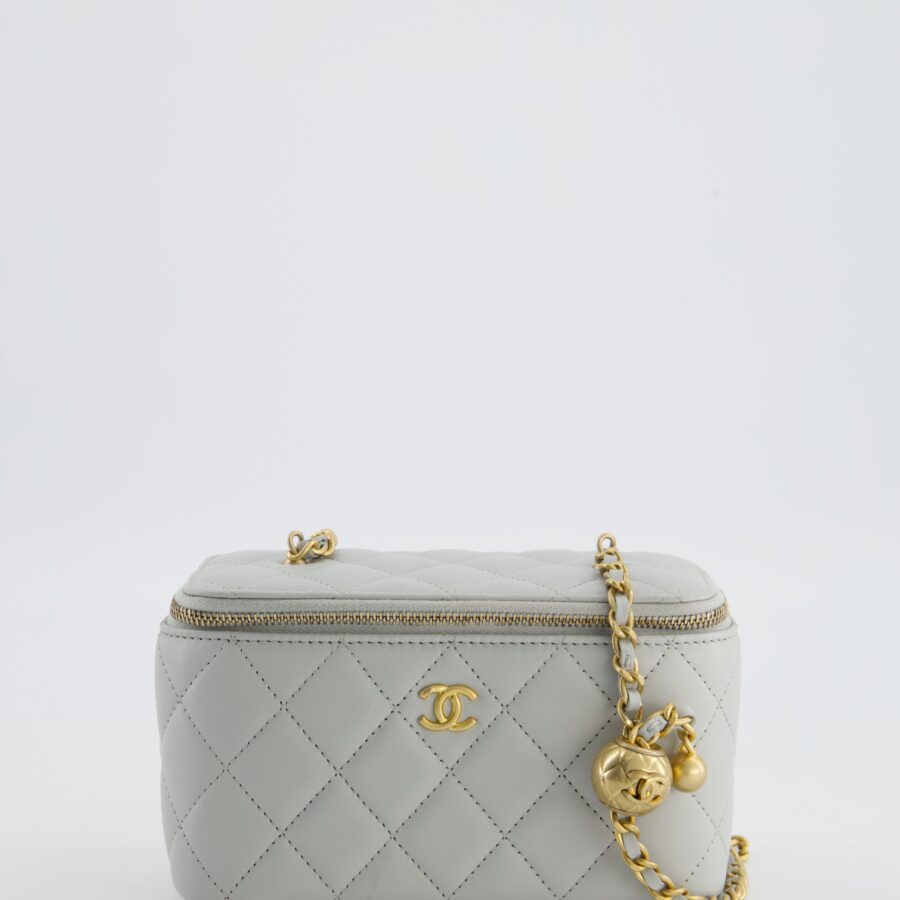 *HOT* Chanel Pastel Blue Coco Crush Vanity Bag in Lambskin Leather with Antique Gold Hardware | Studio Nafay