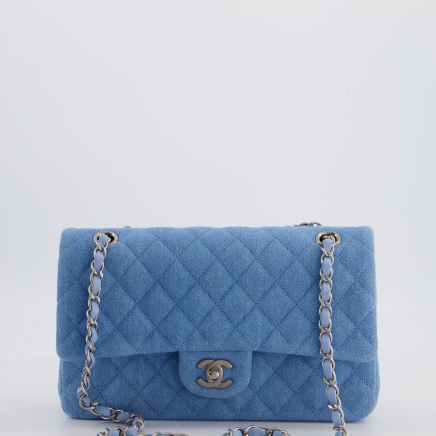 Chanel 25C Medium Double Flap Bag in Light Blue with Brushed Silver Hardware | Studio Nafay