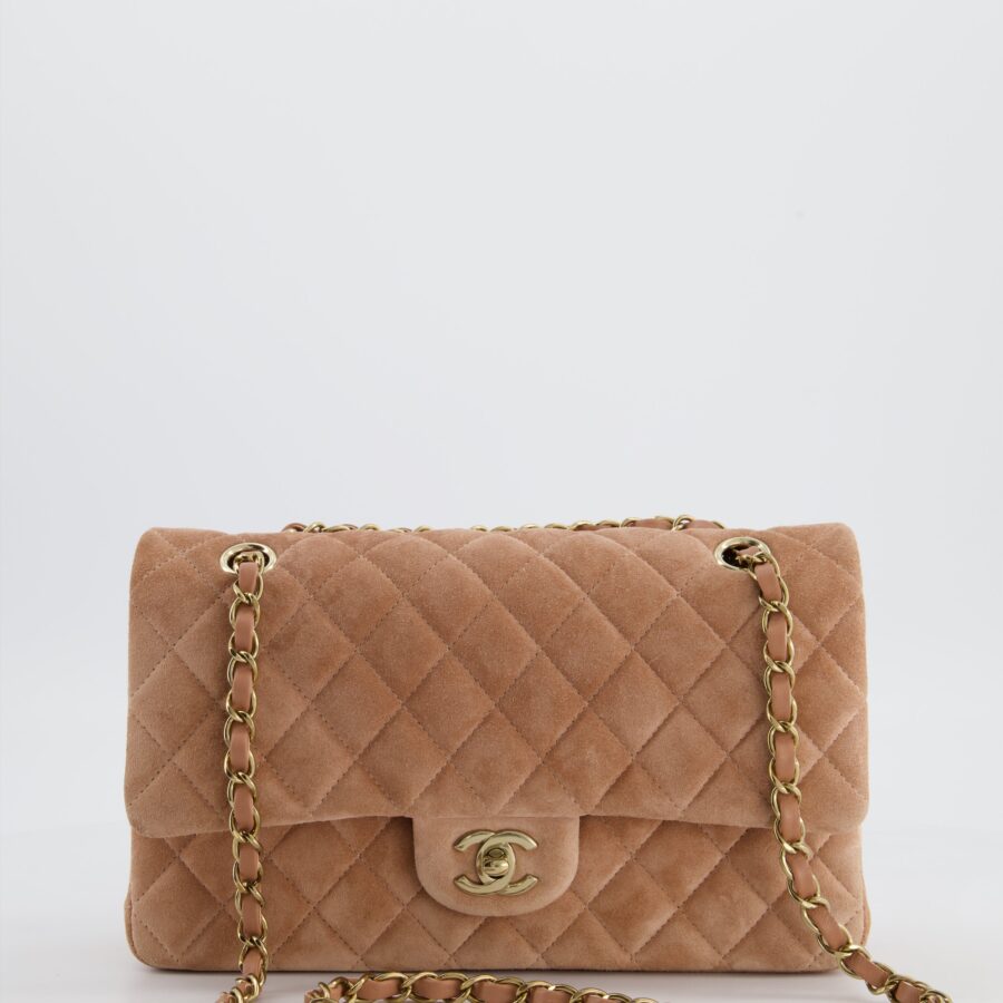 *SUPER RARE* Chanel Caramel Medium Classic Double Flap Bag in Suede Leather with Champagne Gold Hardware | Studio Nafay