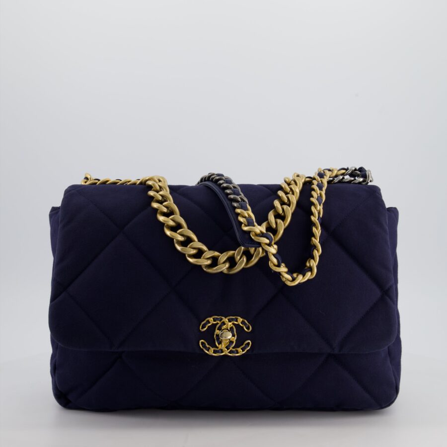 Chanel 19 Navy Maxi Flap Bag in Canvas with Mixed Hardware | Studio Nafay