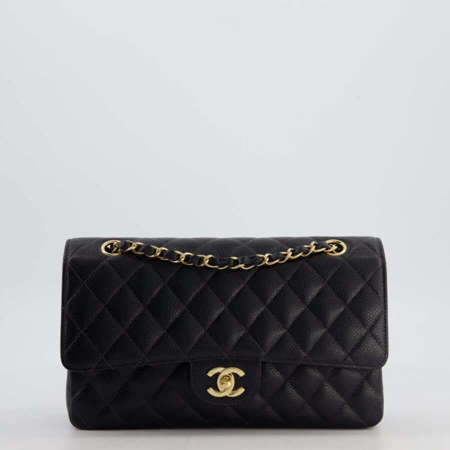 Chanel Medium Black Classic Double Flap Bag in Caviar Leather with Gold Hardware | Studio Nafay
