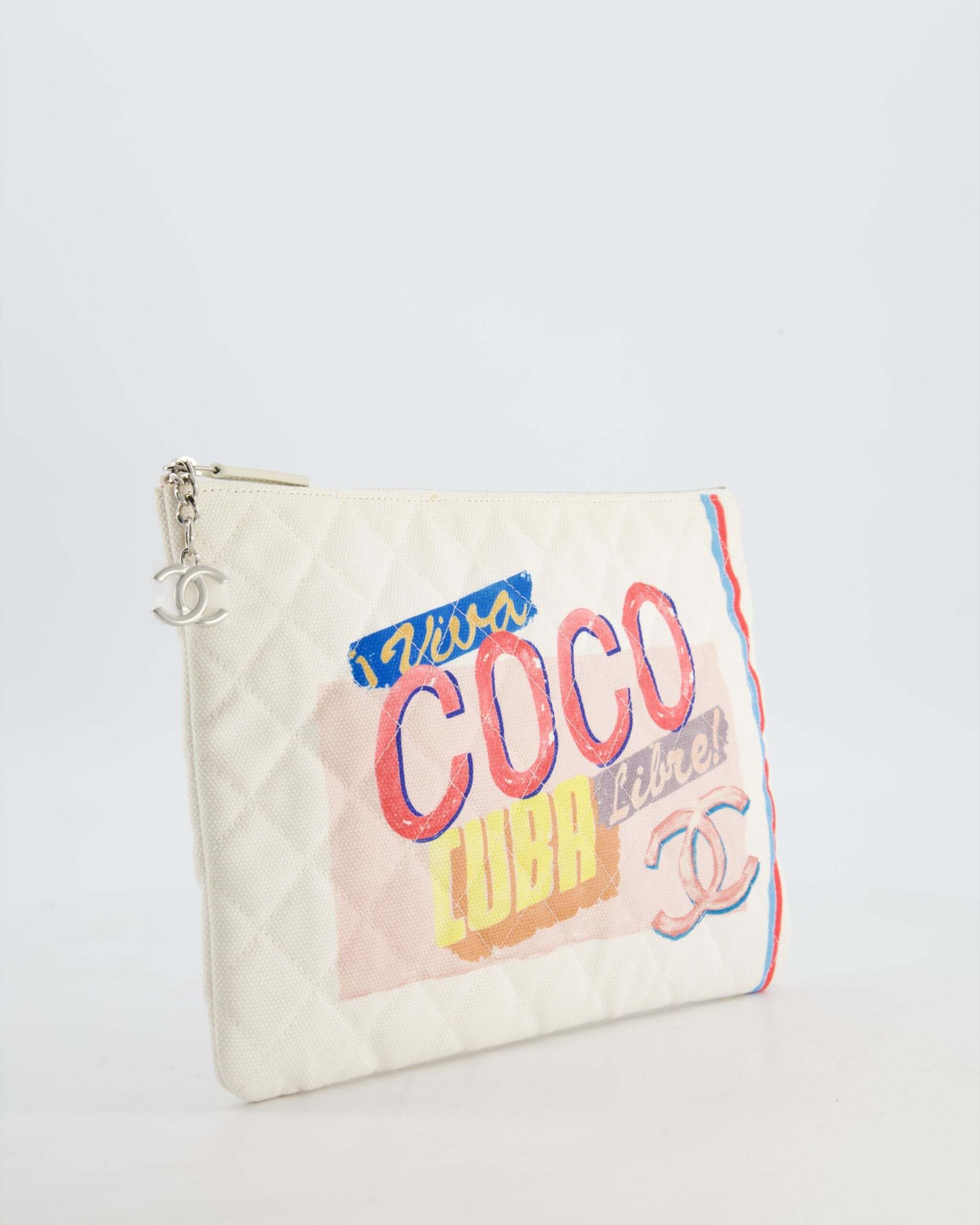 Chanel SS17 Coco Cuba White Pouch in Canvas with CC Logo Clutch