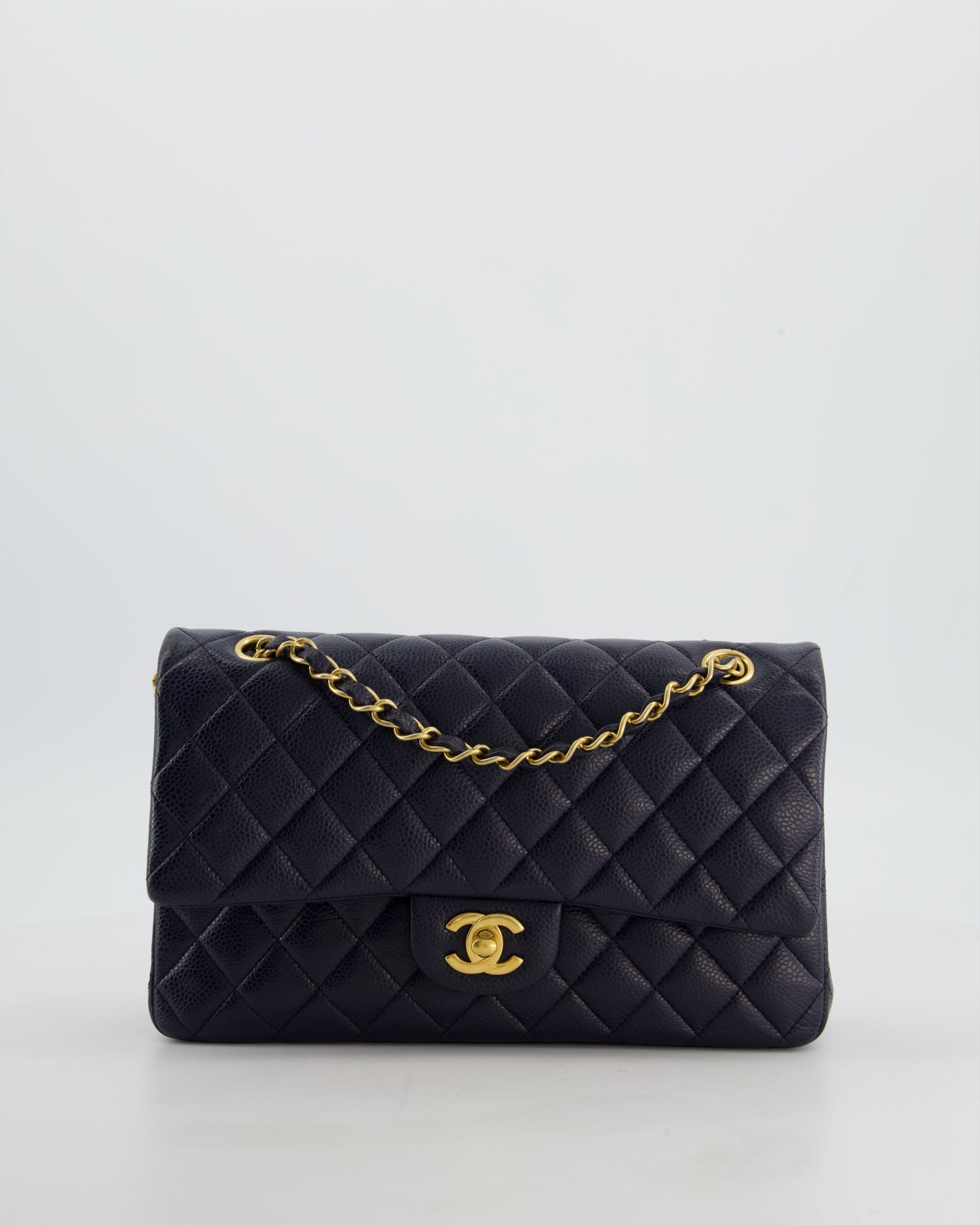 Chanel Medium Navy Classic Double Flap Bag in Lambskin Leather with Gold Hardware