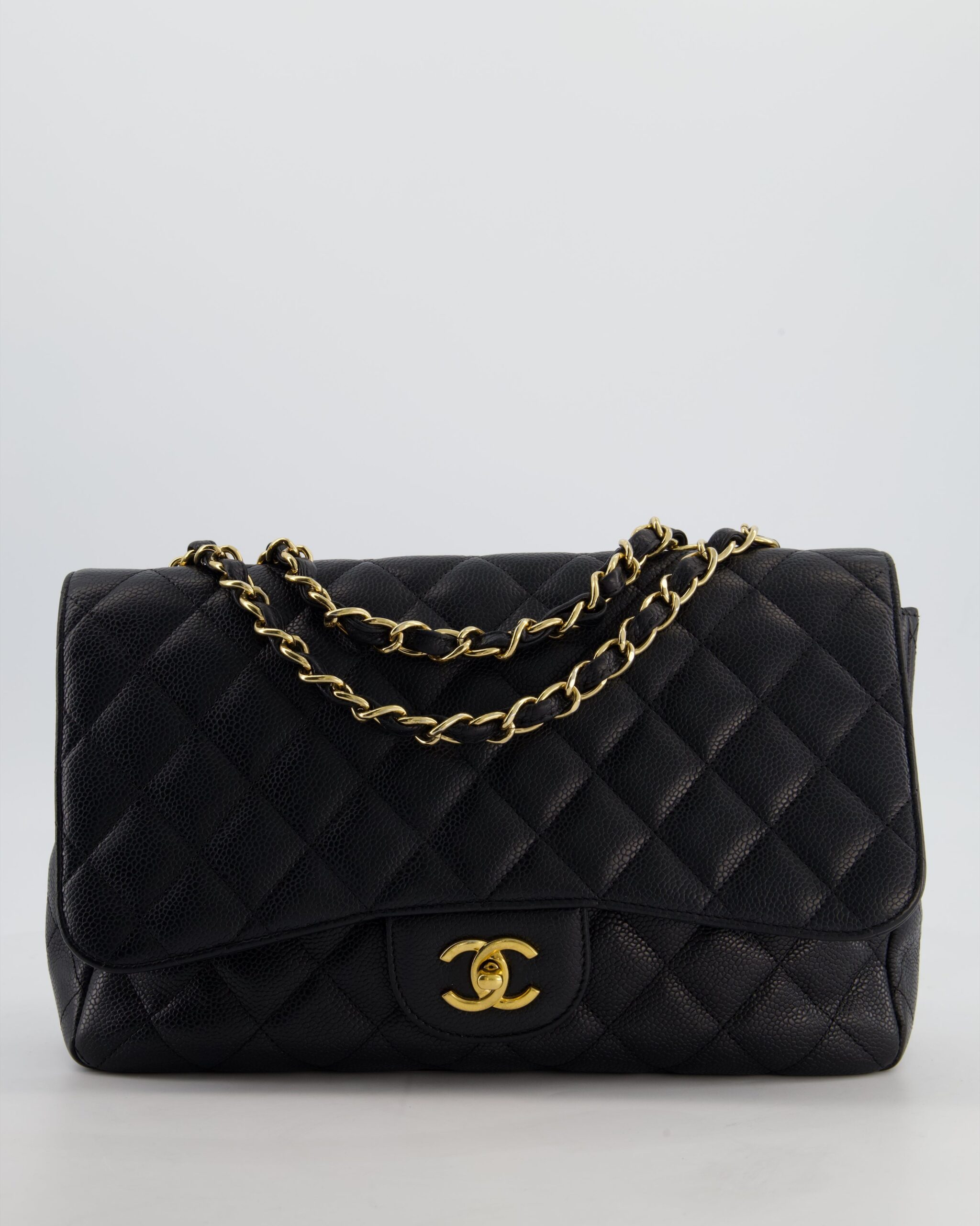 Chanel Black Jumbo Classic Single Flap Bag in Caviar Leather with Gold Hardware