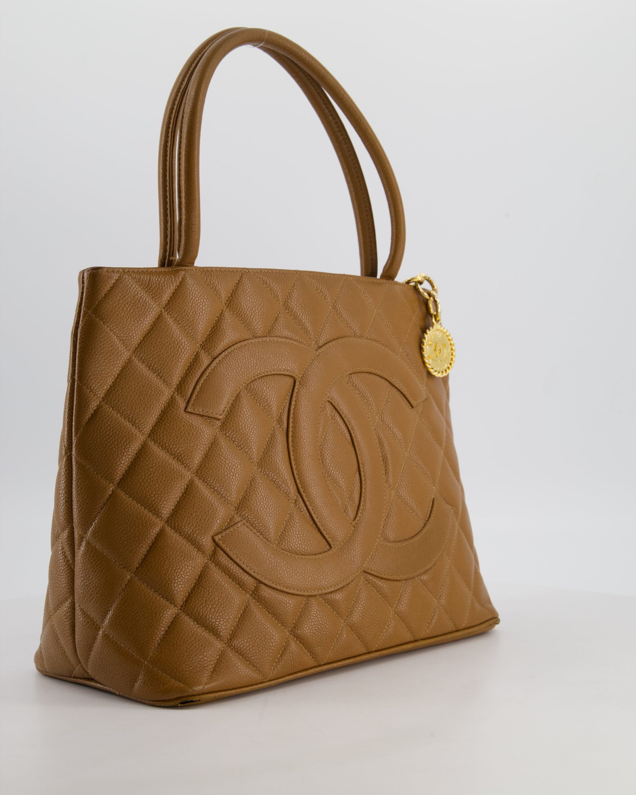 Chanel Medallion Tote in Caramel Brown Quilted Caviar Leather with Gold Hardware