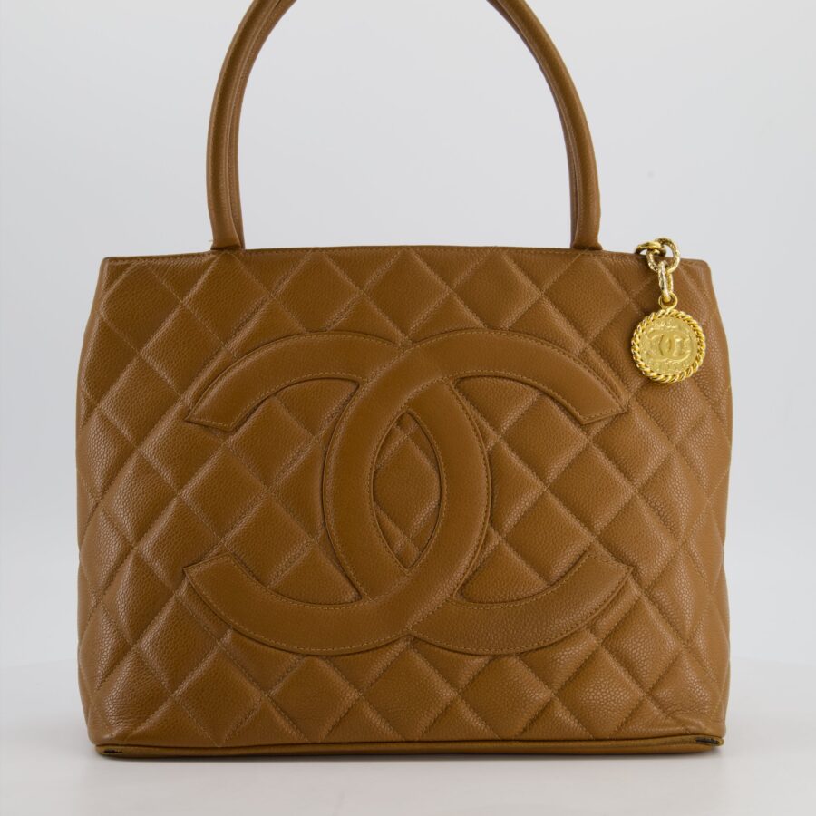 Chanel Medallion Tote in Caramel Brown Quilted Caviar Leather with Gold Hardware | Studio Nafay