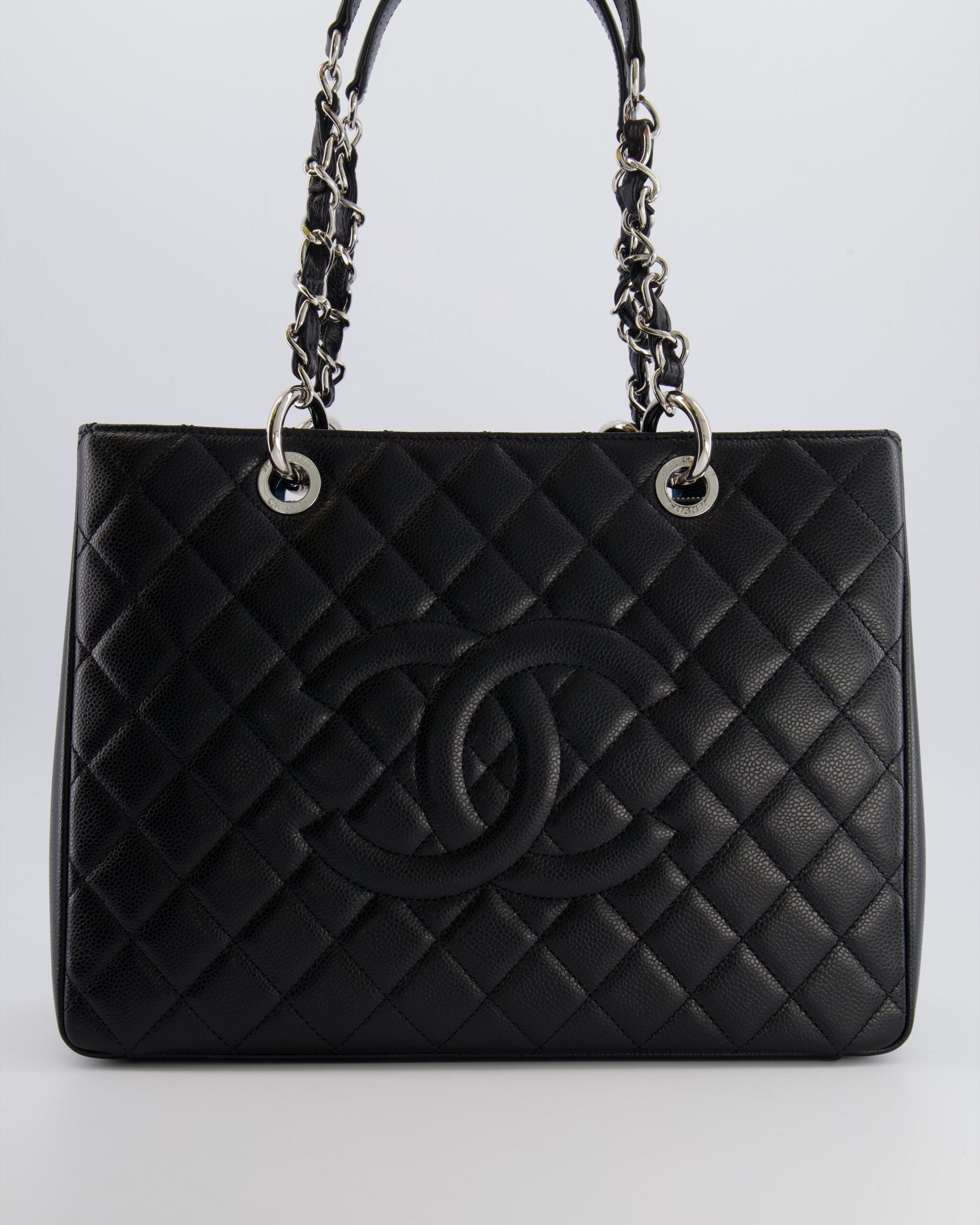 Chanel Grand Shopping Tote GST Bag in Black Caviar Leather with Silver Hardware