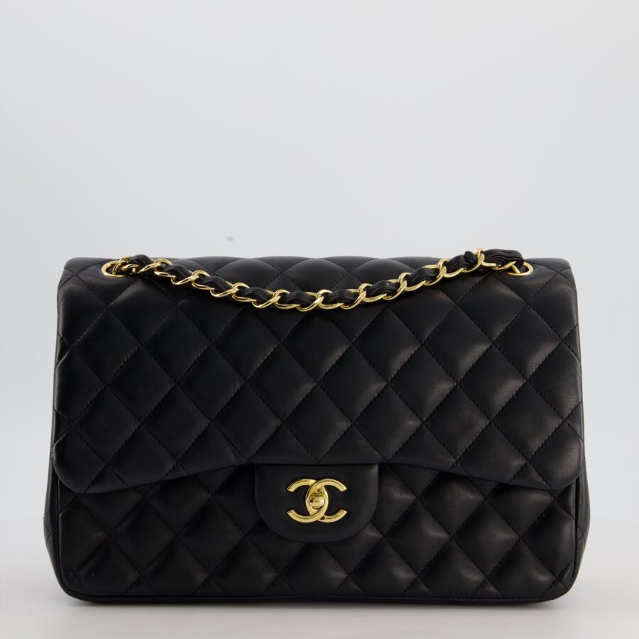 Chanel Classic Jumbo Double Flap Bag in Black Lambskin Leather with Gold Hardware | Studio Nafay