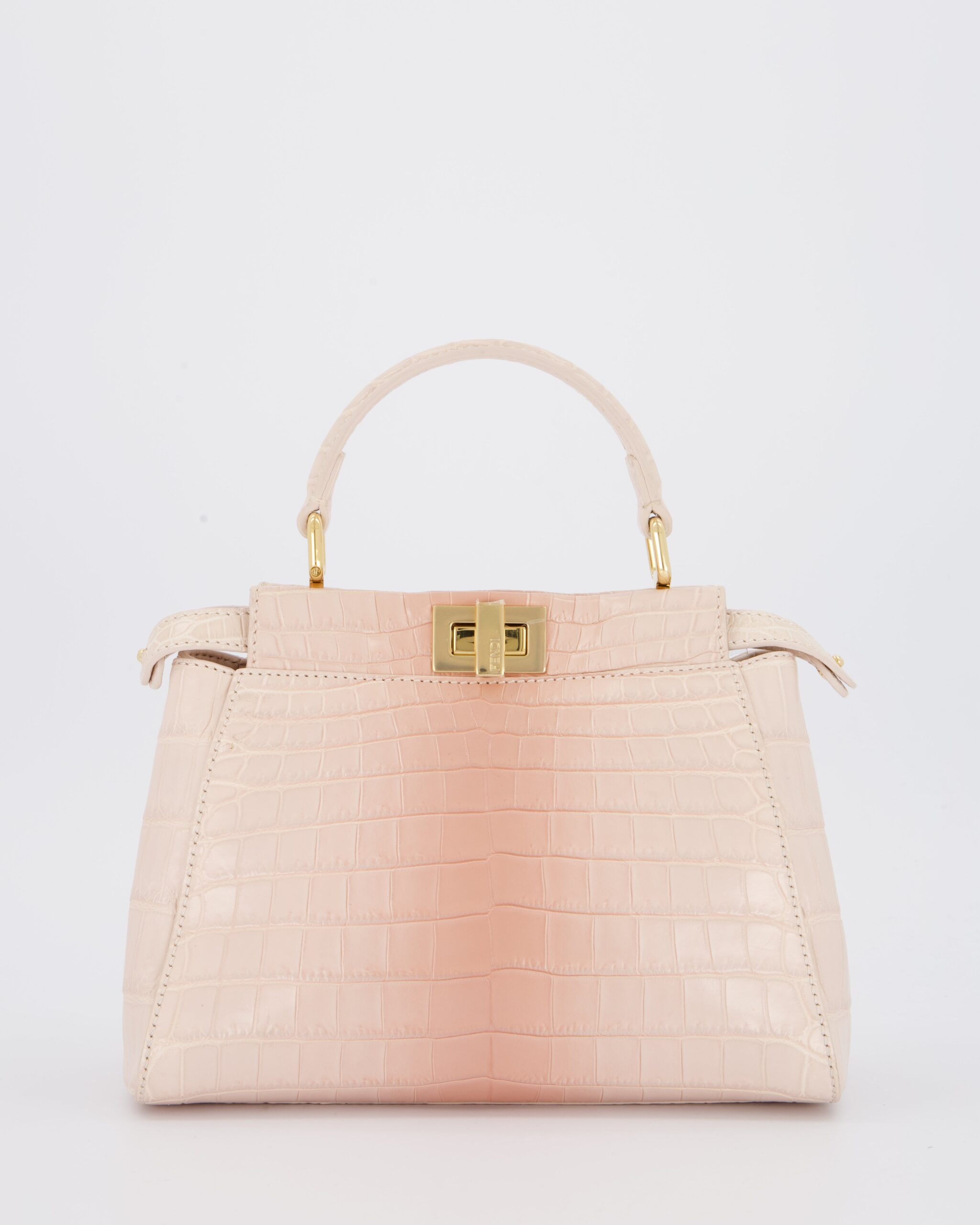 Fendi Mini Peekaboo in Egg Shell & Rose Niloticus Crocodile Leather with Gold Hardware