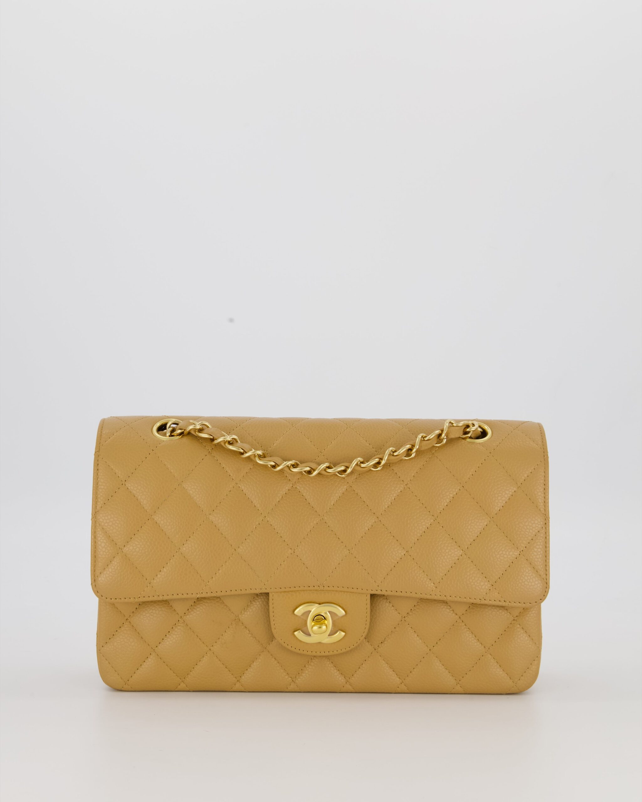 *VERY RARE* Chanel Chai Latte Medium Classic Double Flap Bag in Caviar Leather with 24K Gold Hardware