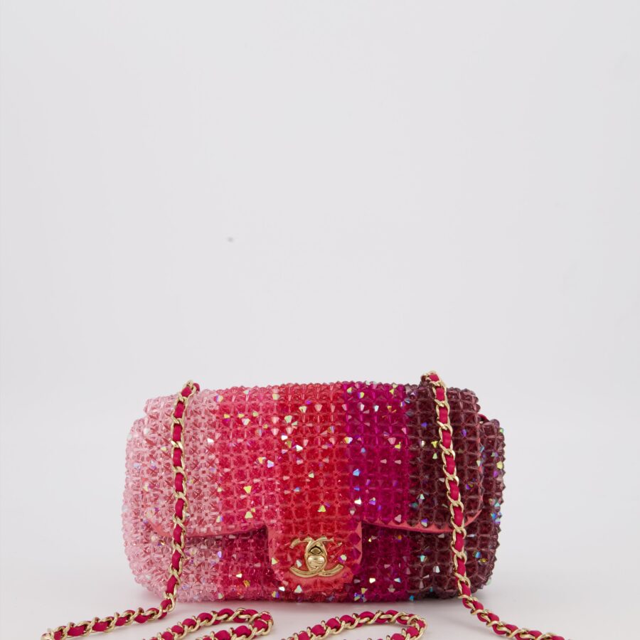 Chanel S/S Pink Ombre Mini Flap Bag with Crystal Embellishments & Champagne Gold Hardware | Studio Nafay