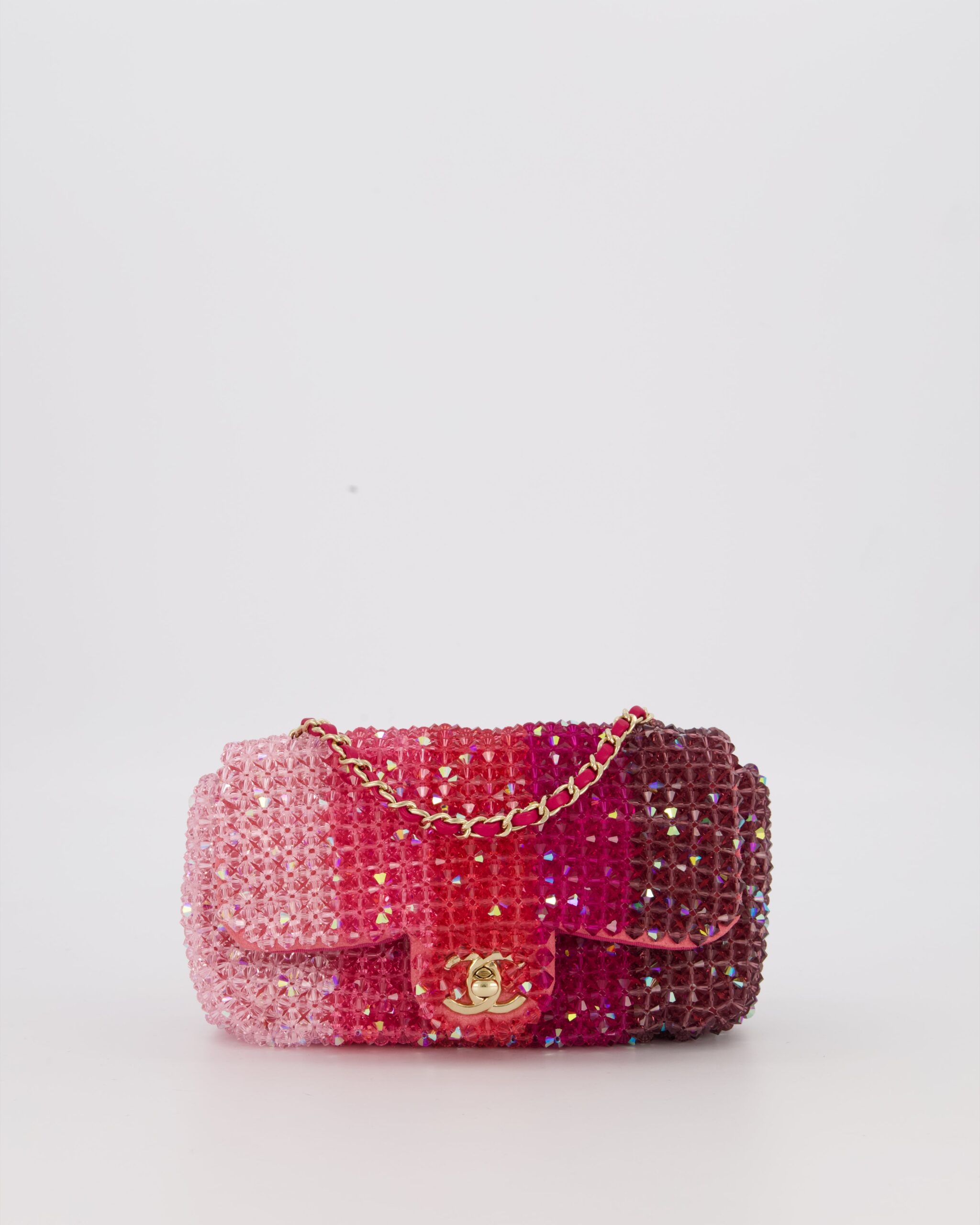 Chanel S/S Pink Ombre Mini Flap Bag with Crystal Embellishments & Champagne Gold Hardware