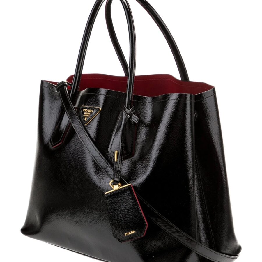 PRADA SHINY SAFFIANO VERNICE LEATHER DOUBLE HANDLE TOTE BAG | Studio Nafay
