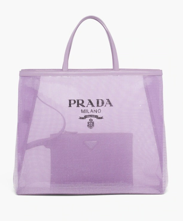 PRADA MESH SEQUIN LOGO TOTE BAG | Studio Nafay