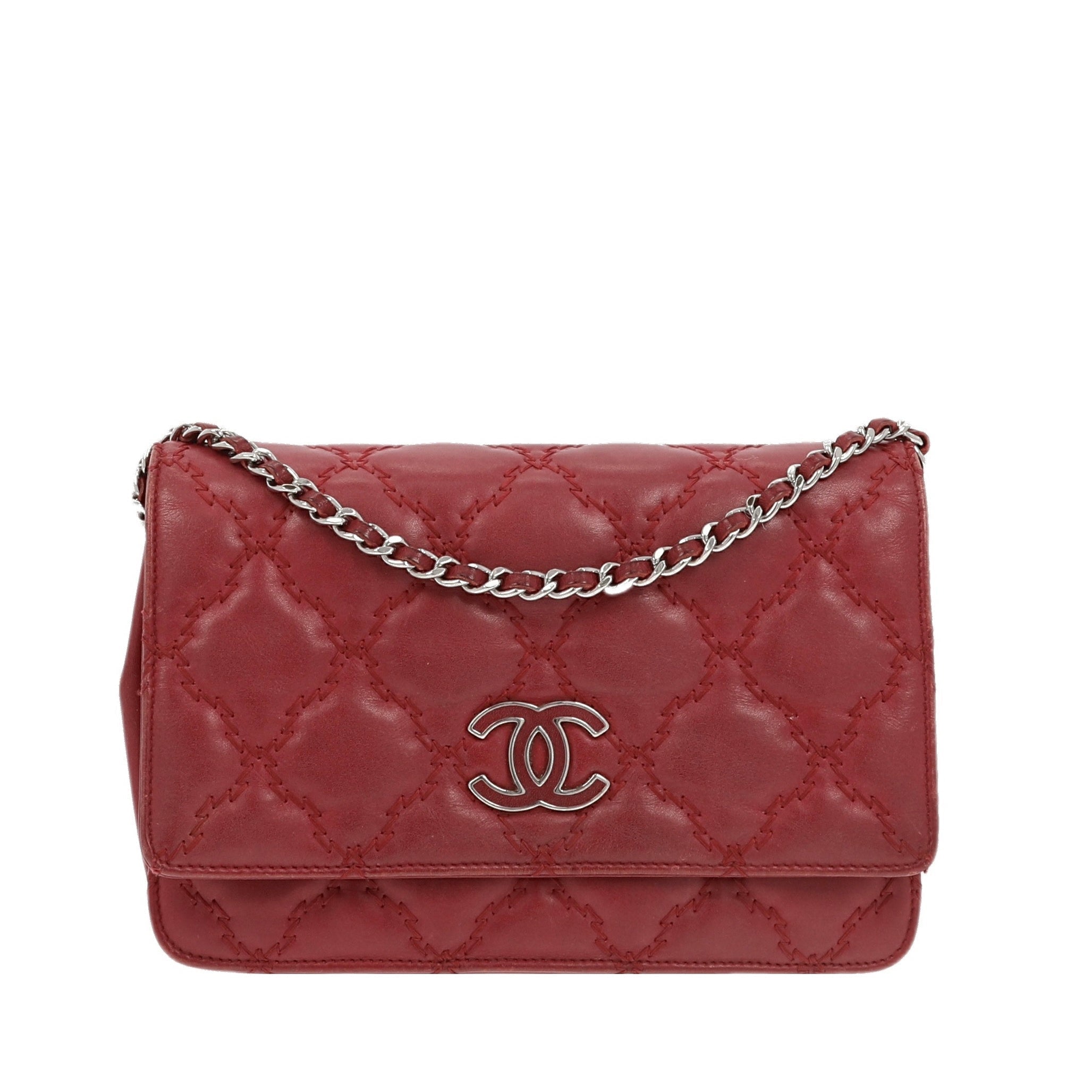 Chanel Pochette Lambskin Silver Crossbody Bag