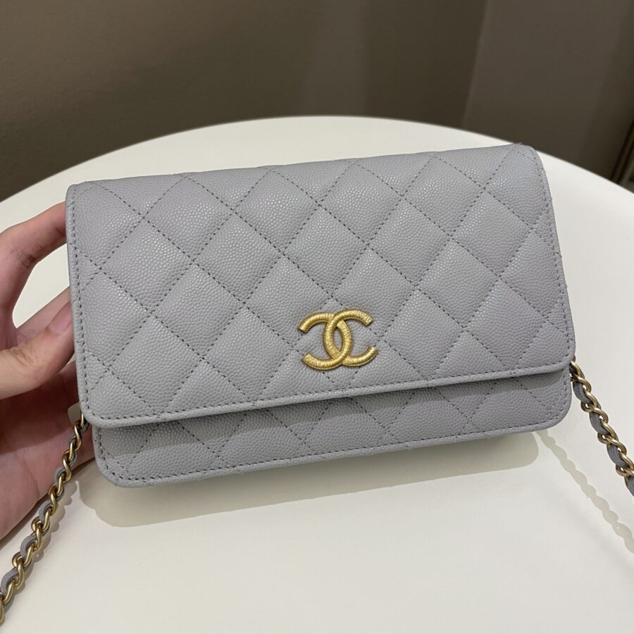Chanel Gold Cc Classic Wallet on Chain Grey Caviar | Studio Nafay