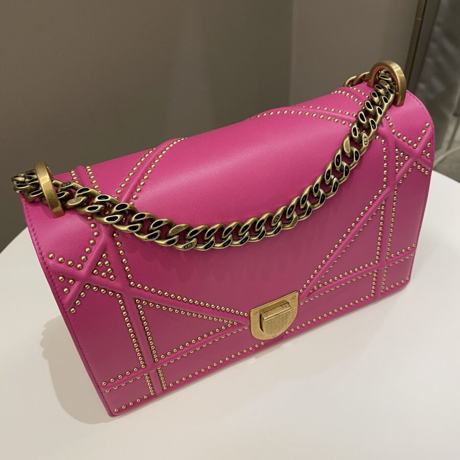 Dior Diorama Studded Flap Bag Rose Fuchsia Matt Calfskin | Studio Nafay