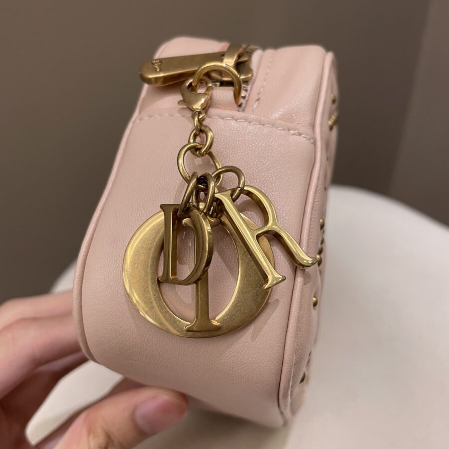 Dior Cannage Studded Lady Dior Camera Bag Powder Beige Lambskin | Studio Nafay