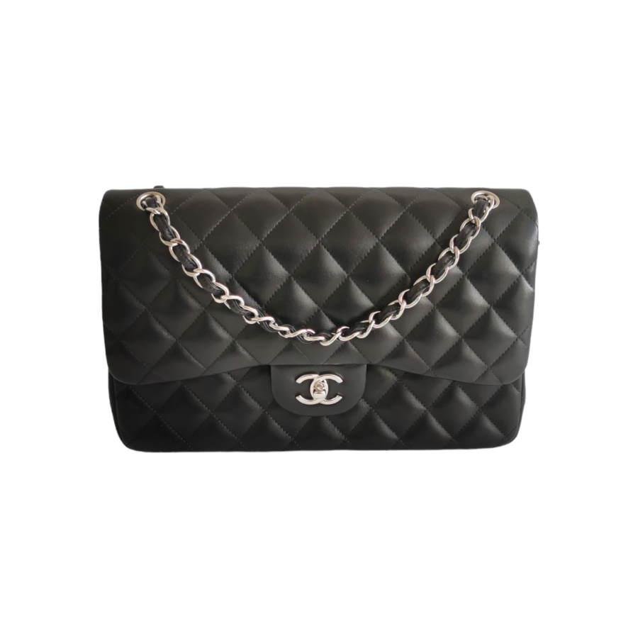 Chanel Classic Double Flap Jumbo Black Lambskin Silver | Studio Nafay