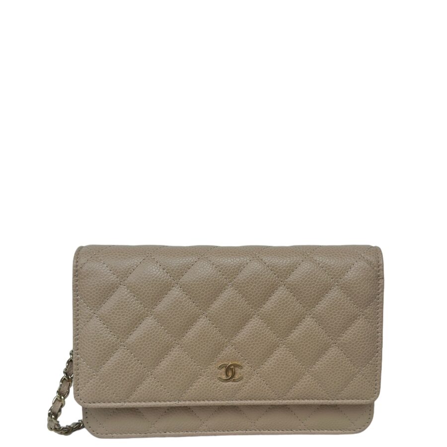 Chanel NEW Beige Quilted Caviar Leather Wallet On Chain WOC Crossbody Bag | Studio Nafay
