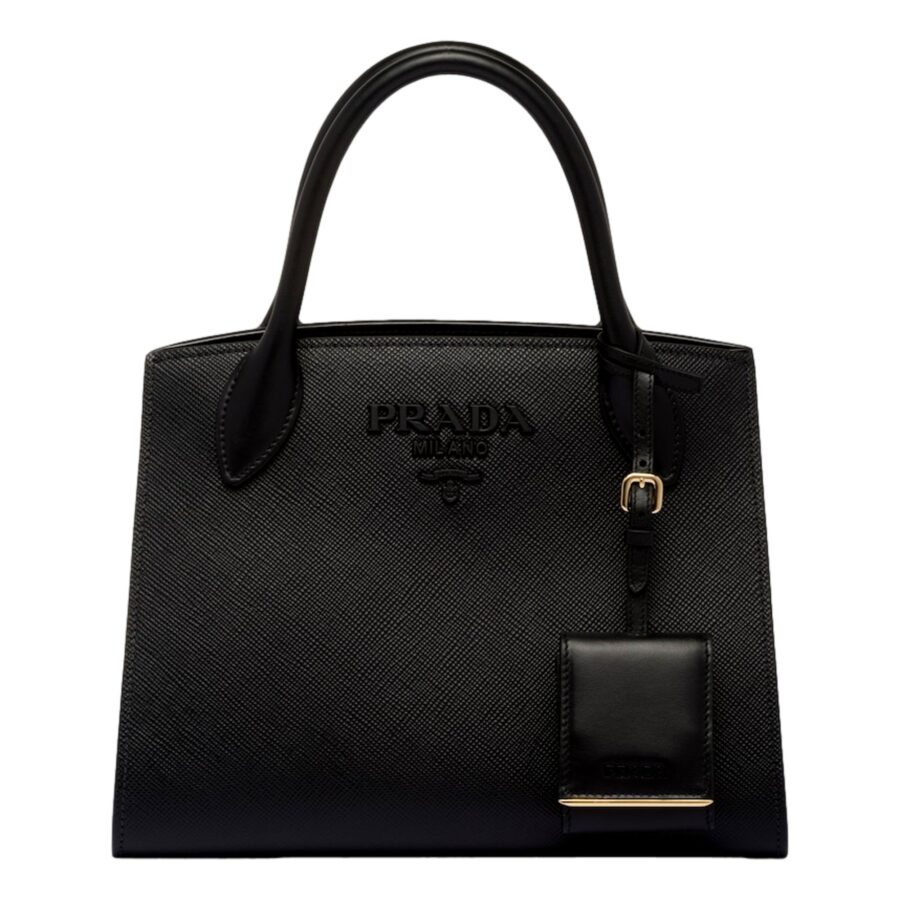 Prada Monochrome Saffiano Top Handle Crossbody Tote Bag Black | Studio Nafay