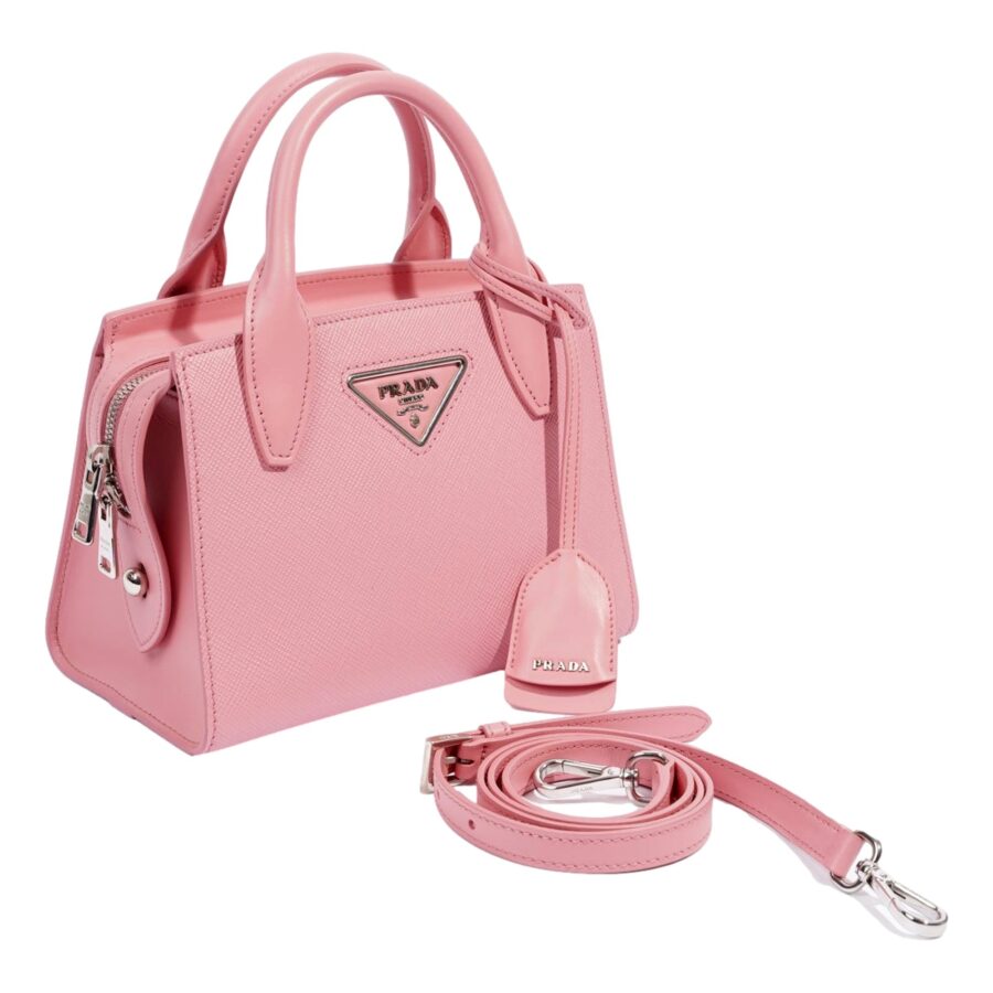 Prada Kristen Saffiano Top Handle Mini Tote Crossbody Bag Petalo Pink | Studio Nafay